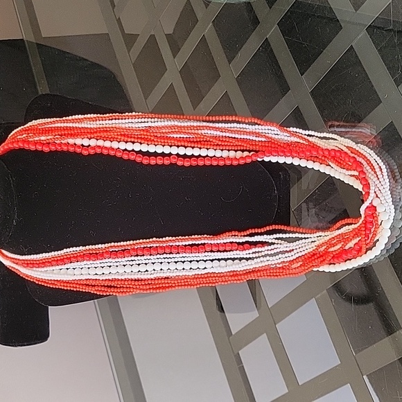 Vintage Dauplaise Necklace Multi Layered Statement Necklace Sign Red White Beads - Picture 8 of 17